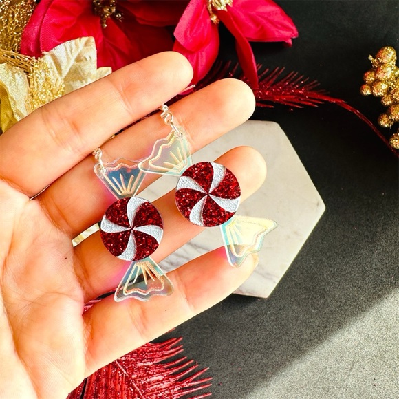 Christmas Peppermint Candy Earrings - Picture 5 of 7